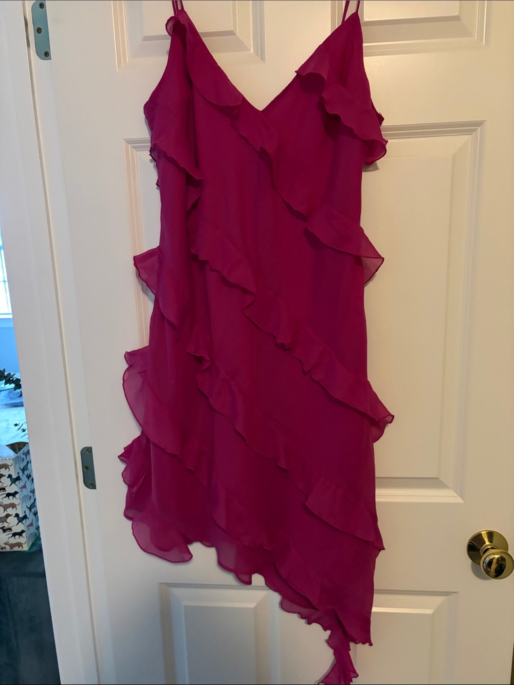 Abercrombie & Fitch Asymmetrical Ruffle Slip Dress - Magenta